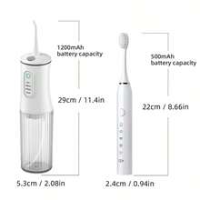 一套手持式电动冲牙器（含4个喷嘴）、一套成人电动牙刷（含4个可替换刷头）、IPX7级防水、持久耐用、USB充电式牙齿清洁器、电动冲牙器和电动牙刷组合套装，适用于家庭口腔护理 - 白色 - 查看 2