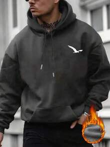 Men's Autumn/Winter Minimalist Mountain Slogan Print Pocket Drawstring Hoodie Sweatshirt