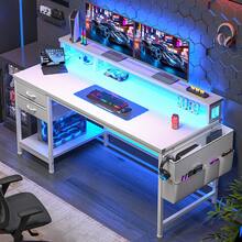 48"W Computer Desk With LED Strip & 2 Drawers & Storage Bag Corner Desk With Power Outlets & Monitor Stand For Bedroom, Gaming Room - Xem 9