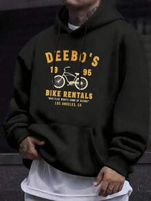 Men's Front Slogan Letter Print Hooded Sweatshirt, Graphic Oversized Hoodies Sweatshirts, Deebo's Bike Rentals Los Angeles Ca Unisex Hoodies,Long Sleeve Tops Graduation,Back To School Outfits,Graduation,Teacher Outfits For Men,Back To School Pullover Fall Outfit - 黑色 - 查看 1