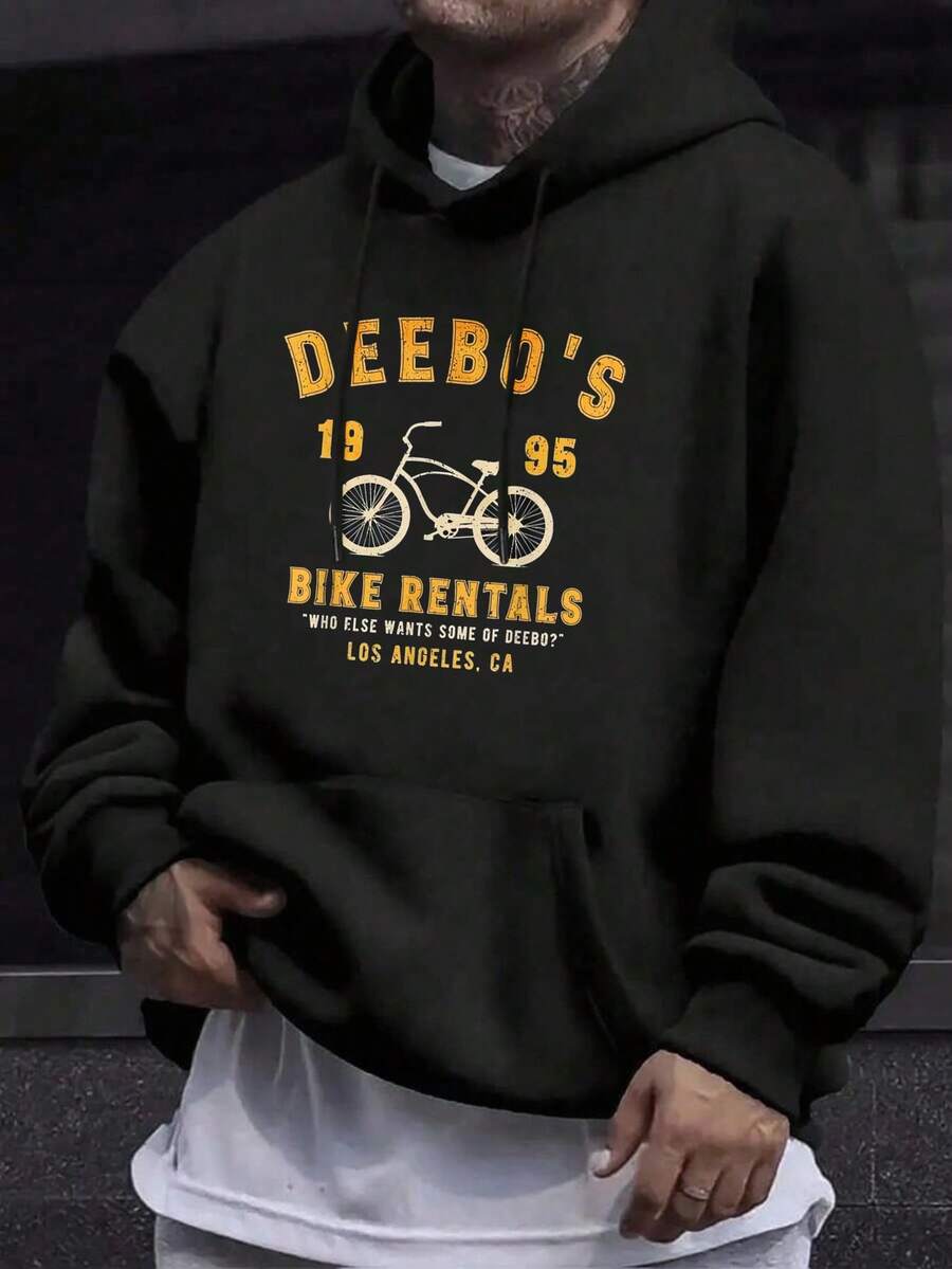 Men's Front Slogan Letter Print Hooded Sweatshirt, Graphic Oversized Hoodies Sweatshirts, Deebo's Bike Rentals Los Angeles Ca Unisex Hoodies,Long Sleeve Tops Graduation,Back To School Outfits,Graduation,Teacher Outfits For Men,Back To School Pullover Fall Outfit - 黑色 - 查看 1