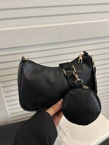 1 Juego de Bolso Cruzado con Patrón Floral de unicolor de Moda - Negro - Ver 4