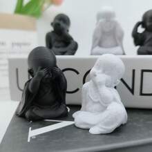 Bộ 3 tượng Thiền sư Ba nhà sư thông thái, Tượng Thiền sư thu nhỏ in 3D, "Không nhìn điều ác, không nghe điều ác, không nói điều ác", Tượng Phật giáo cổ điển sáng tạo, Thích hợp cho gia đình, văn phòng, trang trí phòng trà, phòng ngủ, văn phòng, đồ trang trí Phật hoạt hình trên ô tô, bể cá, bàn cà phê, cây cảnh, lý tưởng làm quà tặng năm mới và sinh nhật - Nhiều màu - Xem 3