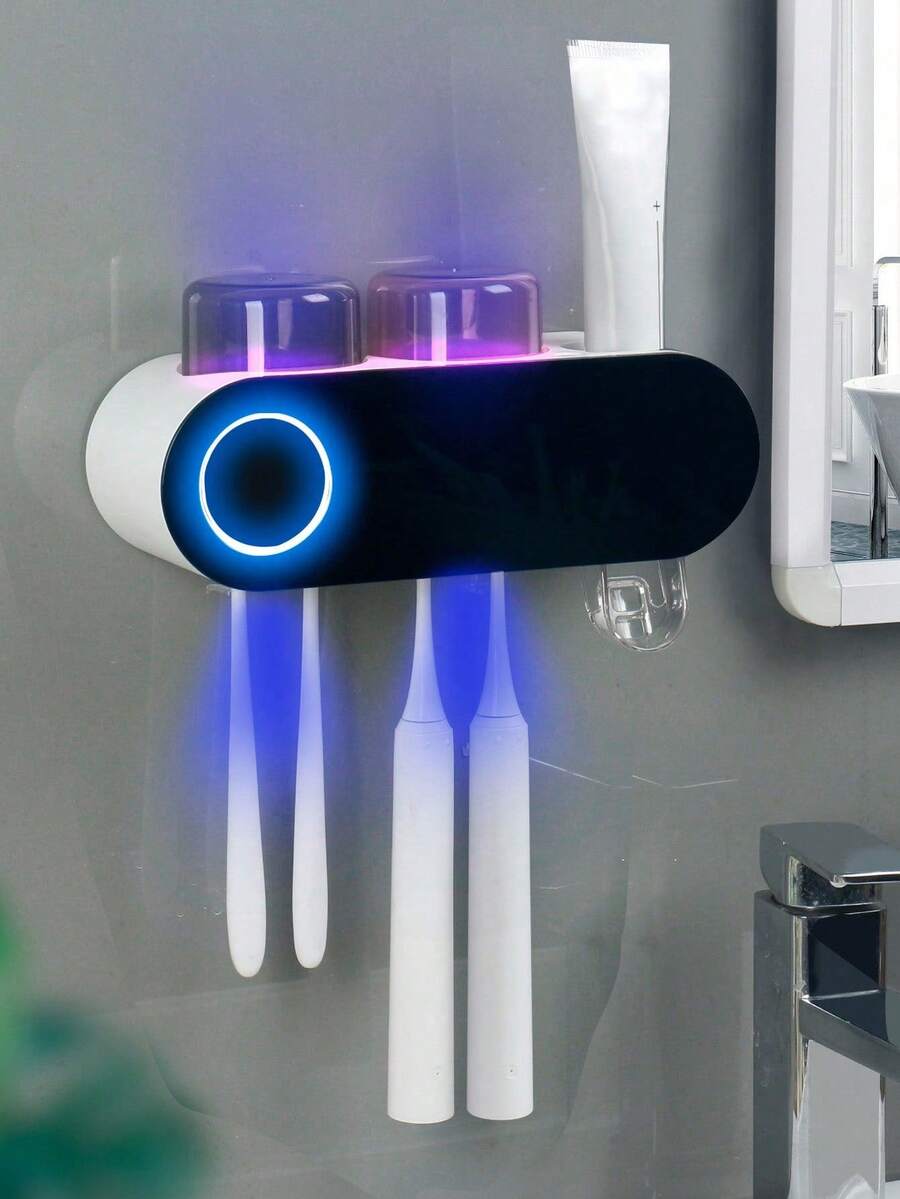 Toothbrush Holders For Bathrooms, UV Toothbrush Sanitizer And Holder Smart Home Bathroom Accessories, 2 Cups Electric Toothbrush Holder Wall Mounted With Toothpaste Dispenser Bathroom Decor