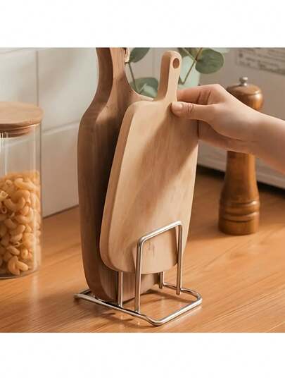 1 Estante organizador de cocina de acero inoxidable de alta resistencia de 1 nivel - Estante en forma de A de alta resistencia para tablas de cortar, tapas de ollas, bandejas | Estante de almacenamiento resistente a la oxidación para encimera, organizador de gabinete ahorrador de espacio, ideal para cocinas pequeñas (Superficie pulida, patas resistentes, duradero y a prueba de óxido, opciones de color negro y grano de madera natural, solución de almacenamiento multiusos)