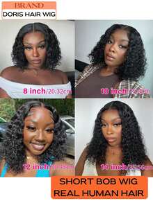 Bob Wig 100% Human Hair Wigs 200% Density Deep Curly Wave Real Human Hair Wigs OnClearance Lace Front Wig Pre Plucked Deep Water Wave Hd Lace Short Glueless Wigs For Women, Natural Black Color Brazilian Virgin Lace Wigs Pelucas De Cabello Humano 100 Natural Perfect For Daily Wear, Special Occasions, Parties, Halloween, Weddings, Dance, Cosplay,New Year, Christmas - Natural Black - View 12