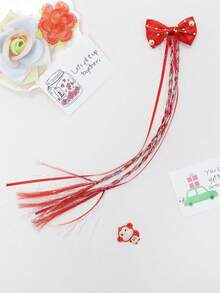 Clip de pelo con cadena de perlas doradas y lazo elegante para Navidad, clip de pelo de princesa para doble coleta, diadema con trenzas falsas con borlas, accesorio versátil para el atuendo navideño