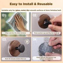 Suction Cup Wreath Hanger, Adhesive Wooden Wall Coat Hooks, Farmhouse Decorative Natural Walnut Wood Towel Hooks For Front Door/Glass Window/Over Door/Outdoor/Kitchen, Hanging Hats Towels Robe Clothes Keys Bags Jackets Christmas/Thanksgiving/Halloween/Christmas Decor, Practical Home Storage Items - Multicolor - View 7