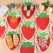 10pcs/20pcs/40pcs/50pcs/Set, Shaped Strawberry Party Paper Plate Strawberry Theme Shortbread Dessert Cake Disposable Plate Suitable For Birthday Party, Wedding, BabyShower Party Decoration Supplies