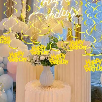 18pcs Navy Blue, Gold Happy Birthday Letter Spiral Ribbons, 6 Birthday Letters, 6 Single Spiral, 6 Double Spiral, Birthday Party Decorations, Suitable For Various Scenes Hanging, Holiday Gathering Theme Party Decorations