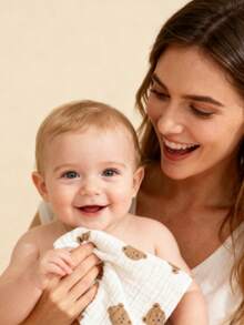 TDHD 4条/包[6层纱布 25*50cm] 印花婴儿毛巾 25*50cm - 可爱卡通图案（泰迪熊、彩虹、爱心等）柔软透气吸水新生儿洗脸巾围兜浴巾婴幼儿日常清洁护理小毛巾亲肤易洗多场景适用 - 彩色 - 查看 3