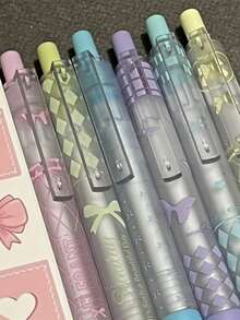 6pcs Bowknot Cute Aesthetic High-Quality Student Exam Smooth-Writing 0.5mm Ballpoint Pens, Quick-Drying