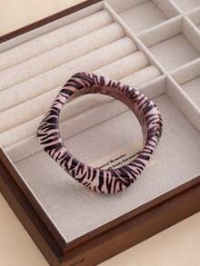 1件装女士复古不对称几何斑马纹亚克力手镯，适合女性时尚街头派对节日约会配饰，日常装饰礼品 - 彩色 - 查看 3