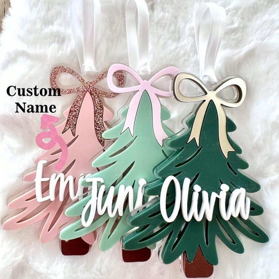 Personalized Acrylic Christmas Tree Tag 3D Christmas Tree Stocking Tag: Acrylic Holiday Ornament,Birthday Gift - Pine Needle Christmas Tree - View 1