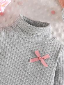 3pcs/Set Infant Baby Casual Cute Bow Ribbed Long Sleeve Bodysuit