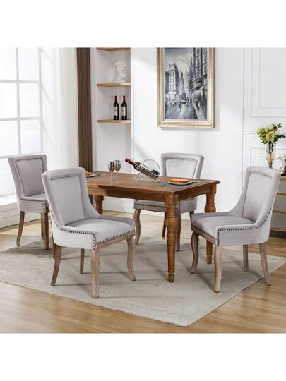 Luxurious Dining Stoel (Kitchen Chair, Living Room Pieces), Upholstered Nailhead Solid Wood Legs, Fluwelen Upholstery, Grijs view 2