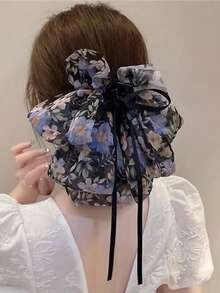 1 Pezzo Fermaglio per capelli grande da donna con stampa floreale bianca e nera, eleganti fermagli per capelli, accessori per capelli invernali, moda fermagli per capelli estivi - floreale blu - Visualizzare 8