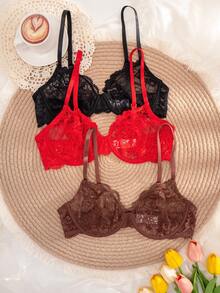 3 chiếc áo ngực ren mỏng có gọng màu trơn thoải mái cho nữ - Nhiều màu - Xem 5