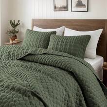 Blue Quilt King Size Bedding Sets With 2 Pillow Shams, Lightweight Soft Bedspread Coverlet, Quilted Blanket Thin Comforter Bed Cover All Season, 3 Pieces, 104x90 Inches, All - Season Bedding - 橄欖綠 - 查看 1