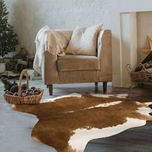 Faux Cowhide Rug, Cow Print, Rustic Western Rugs For Living Room Bedroom, Irregular Animal Skin Hides, 4.6 X 5.2ft, Anti-Skid Cool Carpets For Cowboy Cowgirl Home Decor, Khaki Brown - 焦糖 - 查看 5