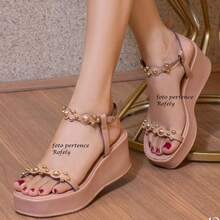 Comfort Sandal Platform Wedge Flat Papete ABS Detail 2 Straps Bohemian Y2K PU Leather Chain Office Party Wedding Home - 裸體 - 查看 1