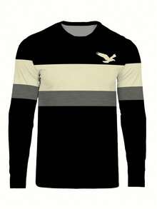 男士圆领长袖T恤，时尚街头风透气T恤，休闲舒适上衣，春夏度假休闲男装，适合作为礼物 - 彩色 - 查看 3