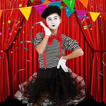 9pcs Women's French Pantomime Performer Outfit And Accessories Set - Party Style Polyester Fiber Pantomime Costume, Equipped With A Beret, Adjustable Red Straps, Striped Arm Sleeves, High Socks, Scarf And White Gloves, Suitable For Halloween Costume