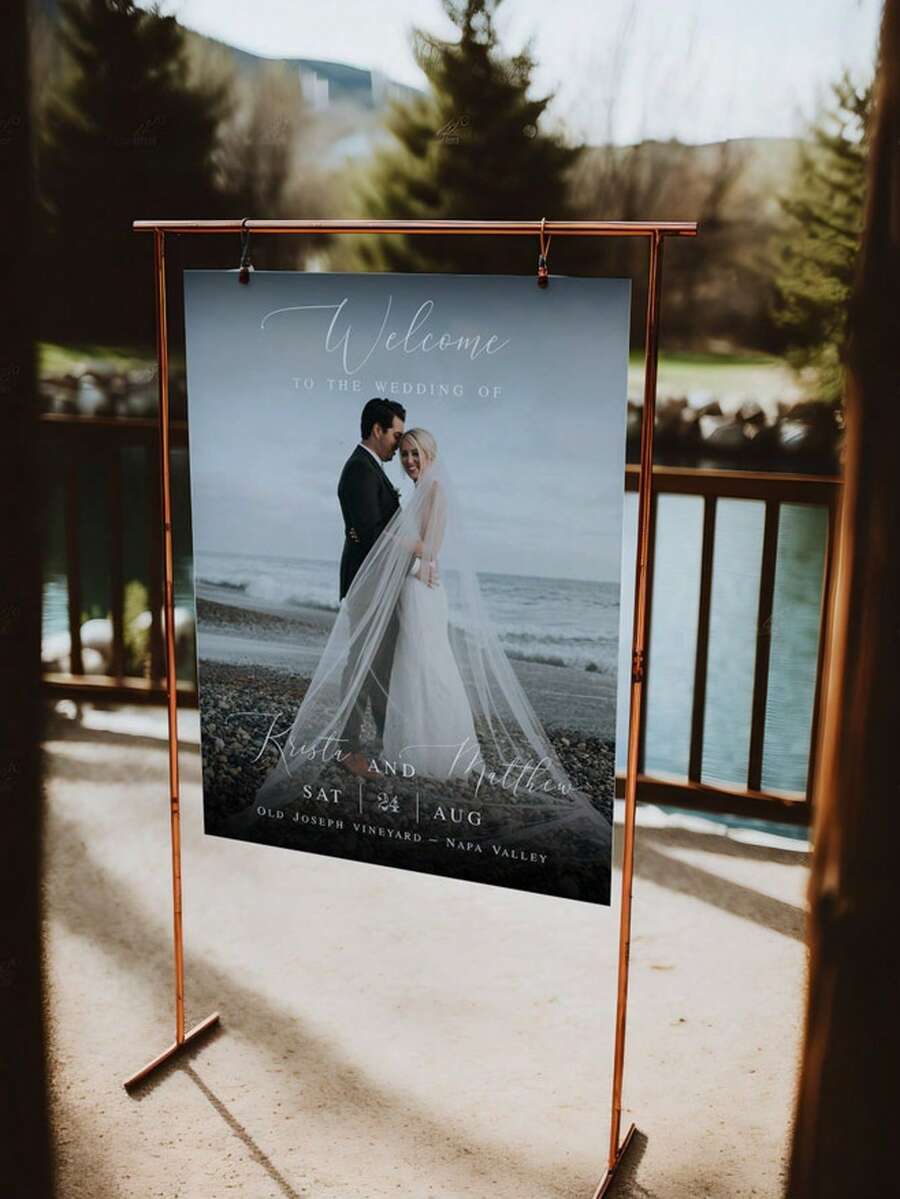 Elegant Wedding Photo Welcome Sign Template, Welcome Board, Wedding Photo Collage, Modern Welcome Sign, Printable Wedding Reception Poster - Multicolor - View 1