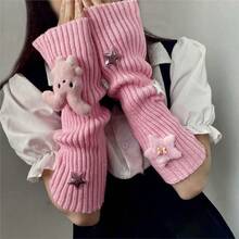 1 Pair Rabbit Star Knitted Pile Socks Cute Fold Ears Rabbit Striped Knitted Sleeves Y2k Millennium Style Sleeves - White Rabbit Star - View 1
