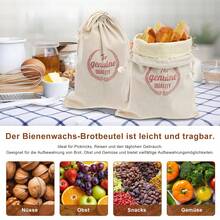 Brotbeutel Leinen Brotkorb stoff Brötchenkorb Leinenbeutel Bienenwachs-Brotbeutel 40x30cm Brotkasten zur Brotaufbewahrung Idealer Brotsack, Brötchenbeutel, Brot Backen Zubehör Brottasche Waschbarer Wiederverwendbarer Frischhalten Brotsackerl Einzugsgeschenk - Weiss - Übersicht 6