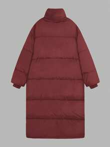 Women's Solid Color Casual Versatile Stand Collar Zip-Up Pockets Long Loose Padded Coat Coat Long Sleeve Top, Streetwear College Style Long Outerwear Coat, Women's Suitable For Cold Weather Outerwear Top, Winter Knee-Length Cotton Padded Jacket, Women's Streetwear Clothing Spring Jacket - Red - View 4