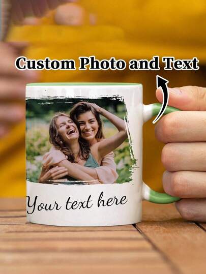 1pc 11oz Personalized Custom Mug, Customized Coffee Cup - Customizable With Photo And Text. Printed With Blessing Message And Custom Text, This Unique Customized Gift Mug Suitable For Both Men And Women. Ideal For Valentine's Day, Mother's Day, Father's Day, Thanksgiving, Birthday And Anniversary Gifts. Father's Day Gift