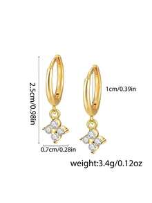 Nooxian 2 件女士耳环，铜镶嵌锆石幸运四叶草吊坠环状耳环，日常叠戴耳环，礼物 - 金黃色 - 查看 9