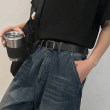 1pc Simple Elegant Waist Belt, Versatile Jeans Decoration Belt With Matte Silver Buckle, Unisex Pants Belt - Multicolor - View 5