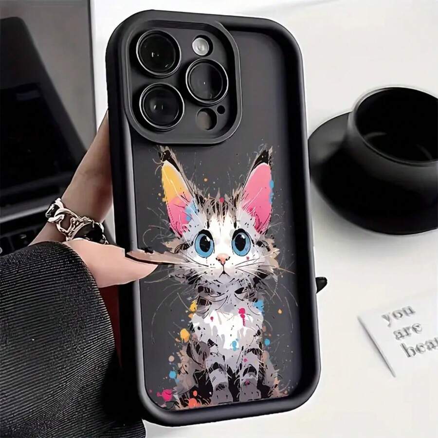 Funda de Teléfono de Gatito de Dibujos Animados para 15/15 Plus/15 Pro/15 Pro Max, 14/14 Plus/14 Pro/14 Pro Max, 13/13 Pro/13 Pro Max, 12/12 Pro/12 Pro Max, 11/11 Pro/11 Pro Max, 7/8 Plus, XR/XS Max - Diseño de Arte de Moda, Compatible con Carga Inalámbrica, Viene con Cordón - Colores mixtos - Ver 1