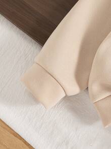 Set 2 piese ținute casual pentru fete preadolescente, hanorac cu mânecă lungă și pantaloni cu guler rotund și imprimeu cu inimă, căptușeală termică, toamnă/iarnă - Kaki - Vizualizare 6