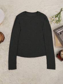 Y2K Elastic Sheer Long Sleeve Crew Neck Fitted T-Shirt Top