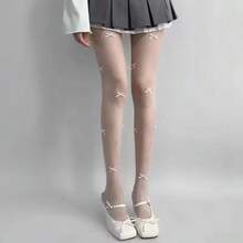 日系洛丽塔蝴蝶结刺绣珍珠连裤袜闪钻女紧身裤JK风甜美少女卡哇伊可爱丝袜 - 彩色 - 查看 2