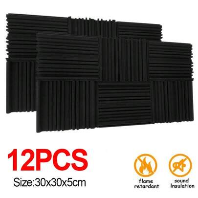 12Pcs Acoustic Foam Panels Tiles Soundproofing Insulation Foam Wall Tiles Black