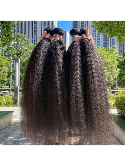 BINF Kinky Straight Bundles Echthaar Yaki Straight Bundles Weave Unbehandelte brasilianische Remy-Haarverlängerungen Natürliche Farbe 12A Echthaarverlängerungen für Mädchen, Perfekt für DIY-Frisuren, Geeignet für alle Ethnien, Ideales Geschenk für Weihnachten, Neujahr und Halloween, Andere Feiertage, Cos, Haar-Accessoires Halloween Cosplay Verkleidung Modeparty Weihnachten Karneval Musikfestival Neujahrsgeschenk für Frauen