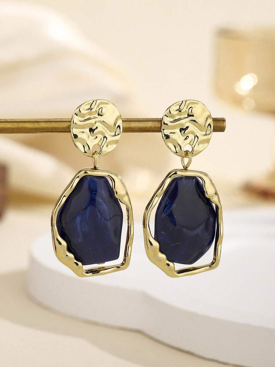1 Pair Boho Chic Resin Minimalist Classic Versatile Earrings - Navy Blue - View 1
