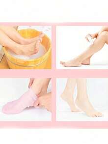 1 Pair Silicone Moisturizing & Soothing Socks, 1 Pair Of High Elasticity Compression Socks, Reusable Aloe Vera Socks, Overnight SPA Socks, Anti-Slip Gel Heel Socks, Suitable For Women And Men With Dry Skin, Rough Feet, Home Foot Care, Use With Your Favorite Lotions And Creams VPJE - 粉色 - 查看 7