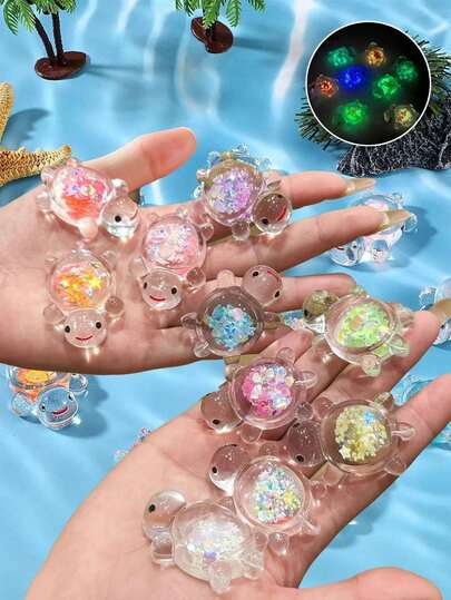 20Pcs Luminous Mini Resin Turtles, Sea Turtles Figurines Glow In The Dark Mini Resin Animals ,Cartoon Cute Glowing Little Turtle With Embedded Shiny Sequins Design For Ocean Party Favors And DIY Garden Landscape, Fairy Garden Moss Landscape DIY Garden Landscape DIY Glass Container Crafts, Home Decor Accessories, Party Decorations, Mother's Day Gifts, Gifts
