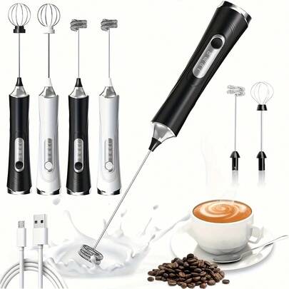 USB Rechargeable Electric Milk Frother, 3-Speed Mini Milk Foamer Drink Mixer For Coffee, Matcha, Latte, Cappuccino, Hot Chocolate, 600mAh