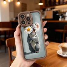 Phone Case With Black Edge, Koala With Daisy Flower Design, Animal Print Protective Case, Ideal For Daily Use In Cafes And Casual Outings Suitable For Apple Series Phones