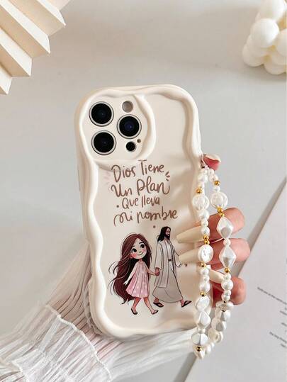 Funda protectora para teléfono con estampado de remolino de crema y borde ondulado brillante, con pulsera hecha a mano con cuentas, compatible con iPhone 16, 16 Pro, 16 Plus, 16 Pro Max, 15 Pro Max, 15, 15 Pro Max, Apple P13, P14 Women, P11 Soft Case, P12 Anti-Drop, XS, XR, 7/8P, 7/8GES2, Galaxy S25, Galaxy S25 PLUS, Galaxy S25, Galaxy S25 Ultra, Galaxy A16 4G, Galaxy A36, versión internacional, no la versión nacional