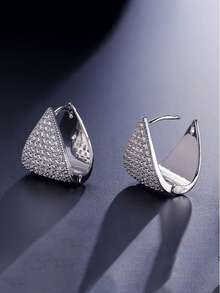 rakol 2pcs Fashionable Copper Cubic Zirconia Hollow Out Decor Wide Hoop Earrings Suitable For Women's Daily Wear - Earrings - View 10