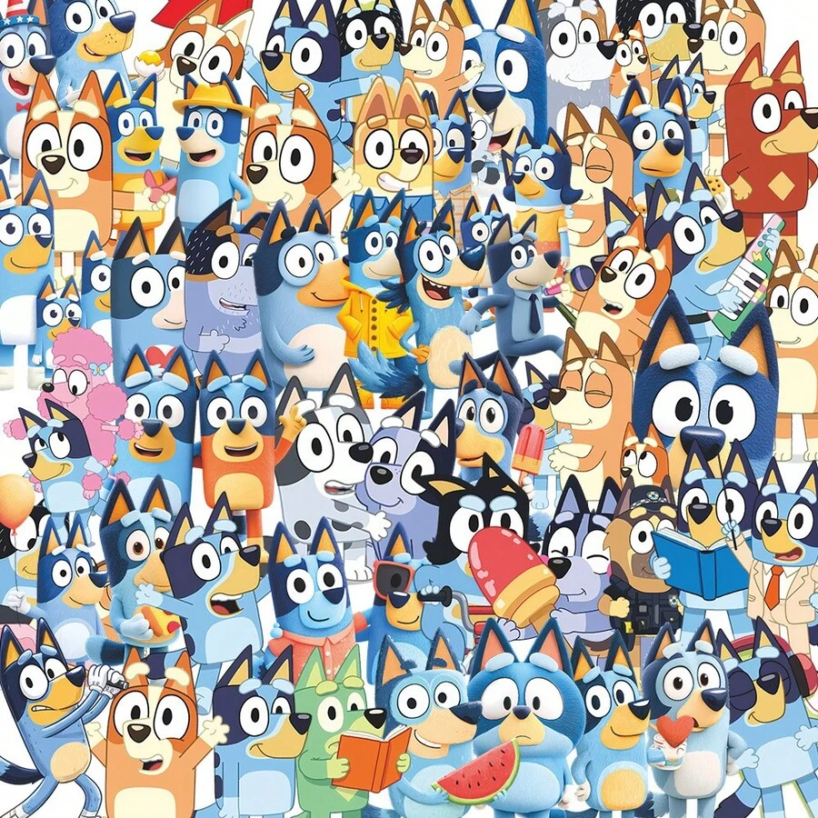 50 Stück neue Bluey Graffiti Aufkleber, süßer blauer Hund Aufkleber Dekoration für Laptop, Handy, Gitarre, Skateboard, Geburtstagsparty Geschenk