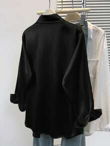 Áo sơ mi công sở bằng satin dành cho nữ, kiểu dáng cài khuy cổ ve áo, phù hợp cho các dịp chuyên nghiệp, thanh lịch cho văn phòng và ở nhà, áo tay dài cho mùa thu, đông và xuân, màu đen. - màu đen - Xem 8