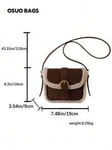 1pc Mini Fuzzy Deer Faux Fur Shoulder Bag, Cute Fluffy Magnetic Flap Small Square Bag For Winter - Coffee Brown - View 8